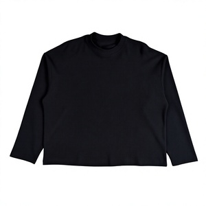 Unisex <b>Black</b> Crew Neck Long Sleeve Knitted Pullover Regular Fit Minimalist Solid Color <b>Sweatshirt</b> - Product Image 1
