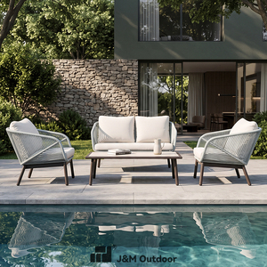 J&amp;M Modern Handwoven Rope Garden Sofa Set 4 Seater Aluminum Armchairs Low Table Courtyard <strong>Cottage</strong> Patio <strong>Furniture</strong> - Product Image 4