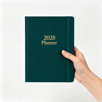 Agenda personnalisé 2028, couverture rigide en tissu lin, agenda avec bande élastique, dorure à chaud