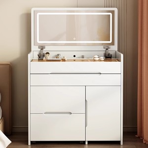 <span class=keywords><strong>Table</strong></span> de maquillage personnalisée avec miroir LED et armoire de rangement intégrée, multifonctionnelle pour les petits espaces - Product Image 3