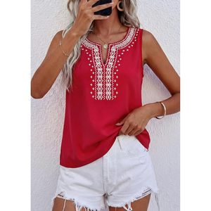 Womens Tank <b>Tops</b> Sleeveless V Neck Embroidered Boho <b>Top</b> Summer Casual Wear White Cotton Breathable Beach Vacation Style - Product Image 4