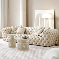 Italienische minimalist ische Mond oberflächen creme Wabi-Sabi Style Frosted Velvet Sofa Set Internet Celebrity Home Straight Row Bett