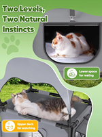 Maison pour chat d'extérieur moderne Rywell, surélevée à 2 niveaux, avec auvent, plateforme surélevée multi-niveaux, tissu Oxford respirant, coussin réversible pour