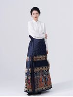 Jupes de qualité de style chinois 2023, art littéraire rétro, fluide, taille haute, coupe trapèze, jupe plissée à motif de visage de cheval de la dynastie Ming améliorée