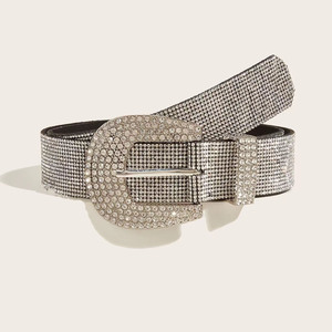 Cinture di Lusso per Donne in Pelle PU Brillante con Diamanti, <span class=keywords><strong>Cintura</strong></span> Western Scintillante <span class=keywords><strong>Bianca</strong></span> con Borchie e Strass per Ragazze - Product Image 1
