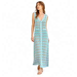 Robe longue en tricot rayée pour femme, sans manches, col en V, style bohème, été, respirante, en coton - Product Image 1