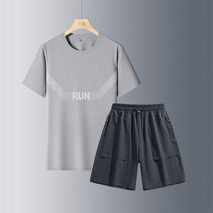 Conjunto Deportivo de Verano para Hombre con Logotipo Personalizado, de Secado Rápido, Elástico y Ligero, con Camiseta de Manga Corta y Pantalones Cortos para Fitness y Running - Product Image 6