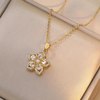 Collar de Acero Inoxidable 316L con Exquisito Diseño de Flor de Trébol de Cinco Hojas para Mujer, Colgante Giratorio con Zirconia para Aliviar la Ansiedad, Joyería