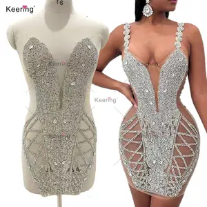 WDP-461 Flatback Rhinestones Dresses Women Appliqued Crochet Appliques Crystal Rhinestone Bodice