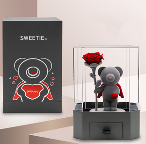 Offre Spéciale fleur éternelle acrylique boîte-cadeau flocage ours en peluche préservé Rose fleur boîte à bijoux pour la fête des mères saint valentin - Product Image 4