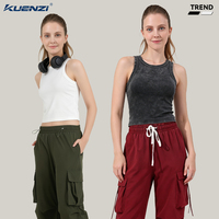 Débardeur extensible Kuenzi Washed Hot Girl 315GSM 52% Coton 48% Polyester pour femme, style streetwear américain ajusté