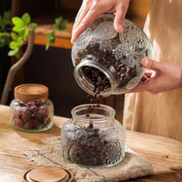 Modern design glazen voorraadpot met grote inhoud, luchtdichte sluiting, bamboe deksel, geschikt voor gedroogd fruit, koffiebonen, thee, vaatwasserbestendig.