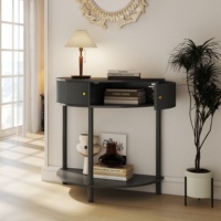 Table console demi-lune à motif ondulé fabriquée par des artisans, finition gris foncé, design unique en forme de demi-lune pour salon, hôtel, utilisation en MDF