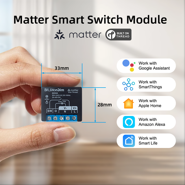 Matter Thread Smart Switch Module 1-Channel 10A 1500W LED 2000W Halogen Voice Control Alexa Google SmartThings Custom OEM