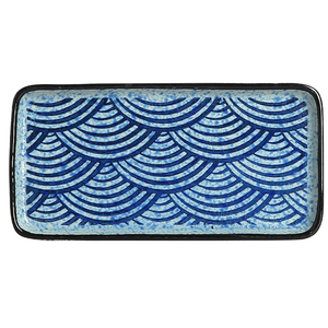 Alta qualità eco-friendly porcellana rettangolare stile giapponese 7.5 pollici vassoio <span class=keywords><strong>Sushi</strong></span> grande lunga onda piatta nero blu piatti piatti piatti piatti - Product Image 6