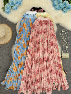 African High-end Retro Print <b>Skirt</b> Classic All-match Commuting High-end Pleated A-line <b>Long</b> <b>Skirt</b> - Product Image 2