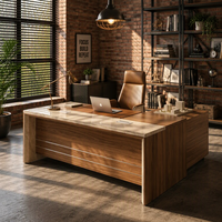 Bureau de direction en bois pour bureau d'entreprise, cabine et salle de réunion, avec unité de rangement, taille et finition personnalisables