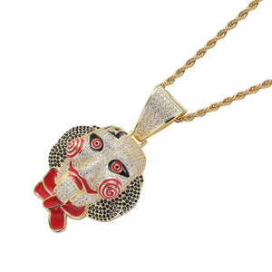 Collar con Colgante de Cabeza de Muñeca con Piedras de Circonita Cúbica Micro Pavé, Estilo Hiphop, para Hombre y Mujer - Product Image 1