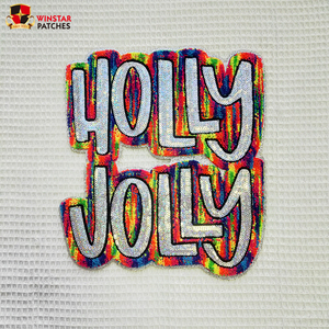 Holly Jolly tùy chỉnh giáng sinh lớn Chenille chữ thêu sắt trên các bản vá lỗi tự dính các bản vá lỗi cho quần áo - Product Image 5
