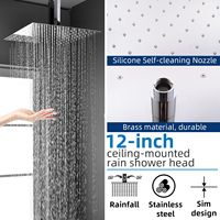 Système de douche pluie et jet complet de 12 pouces montage mural double fonction ensemble de robinet thermostatique pommeau de douche inverseur carré