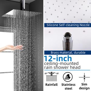 12 Inch Full Body Rain <strong>Shower</strong> System Ceiling Mount <strong>Dual</strong> Function Thermostatic Faucet Set <strong>Overhead</strong> Rainfall <strong>Shower</strong> <strong>Head</strong> Diverter - Product Image 3