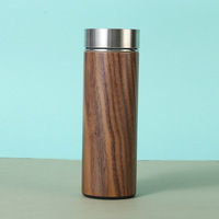 Botol Termos Bambu Custom 450ml, Mug Stainless Steel dengan Tutup Bambu LED, Botol Air dengan Infuser Teh dan Tutup LED Penunjuk Suhu