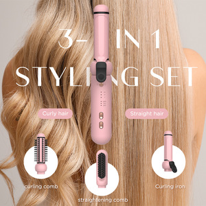 Styler capillaire sans fil 3-en-1 rose rechargeable, fer à boucler et peigne lissant avec têtes interchangeables pour cheveux secs - Product Image 4
