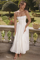 Robe de mode décontractée à bretelles spaghetti blanches pour femmes, robe corset à col carré, jupe plissée, robe de soirée formelle en coton léger