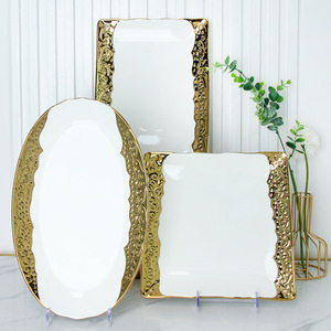 Gold Edged Ceramic Tableware Home Western Food Plate Steak Fruit Salad Bowl Luxury <b>Dinnerware</b> <b>Set</b> Wedding Restaurant Dishes - Product Image 2