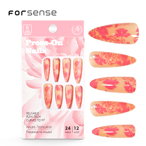 เล็บ<span class=keywords><strong>ปลอม</strong></span>ลายกรา<span class=keywords><strong>ฟิ</strong></span>กสไตล์ญี่ปุ่นสำหรับผู้หญิงเล็บ<span class=keywords><strong>ปลอม</strong></span>ลายดอกไม้สีชมพูสวยสง่าดีไซน์ตามต้องการ - Product Image 1