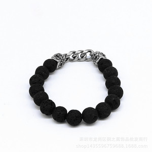 yunnique Volcanic Stone Beaded <b>Bracelet</b> 10mm Tibetan Silver Chain Unisex Jewelry - Product Image 3
