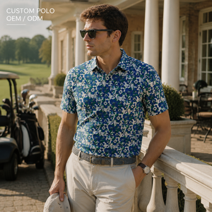 Polo de Golf Azul con Diseño Floral para Hombre, Personalizado, Premium, de Alto Rendimiento, Absorbente de Humedad, Marca Privada, Ropa de Resort, OEM - Product Image 1