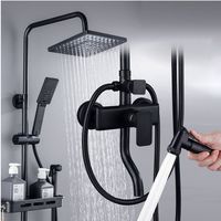 Ensemble de douche mural moderne noir en laiton avec mitigeur pluie chaud/froid pour salle de bain