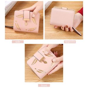 New Design Hollow Out <b>Leaves</b> Lady Leather Wallet Purses Handbag Phone Case Printable Bag Korean Style Women Short Wallets - Product Image 4
