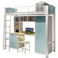 Lit d'étudiant mobilier de dortoir lit mezzanine en métal avec bureau d'ordinateur et ensemble de chaises lit-armoire avec échelle pour étudiant