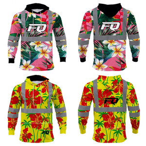 FQ Custom Hawaii Tropical Design High Visibility Hi Viz Pullover Hoodie Sweatshirts Custom Men's Hi Viz Hoodie With Fleece