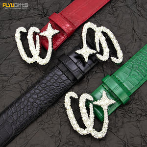 ラインストーン金属ベルトバックルカスタマイズファッションカスタムブランドパール3DデザインFibbia Di Cintura合金バックルPUベルト付き - Product Image 2