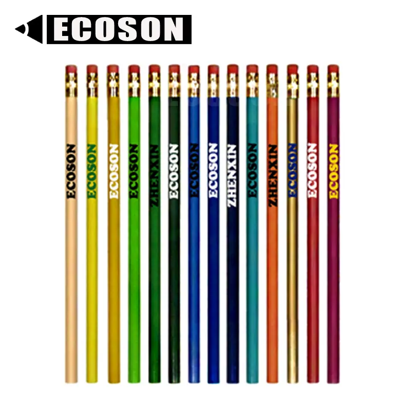 Cheap Wholesale Pencils Set Hexagon Blue HB Lead Plain Gold Black White Silver Stamped Transfer Foil Logo Printed Custom Pencils