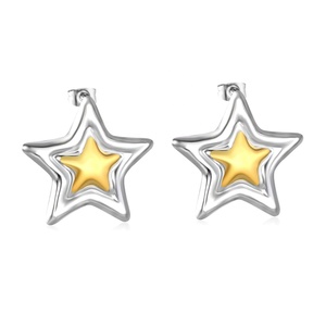 ต่างหูแฟชั่นรูปดาวชุบทอง 18K บนสแตนเลสสตีล ไม่ลอก ไม่ดำ สองสี สำหรับผู้หญิง - Product Image 1