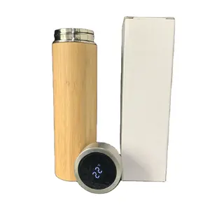17オンス500ミリリットルBamboo Wooden Vacuum Insulated Intelligent Thermos Tumbler With Tea Infuser And Strainer Mesh Filter