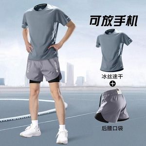 Combinaison de sport pour hommes, ensemble short à manches courtes à séchage rapide, pour entraînement de marathon, tenue décontractée - Product Image 1
