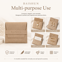 Pochette enveloppe pliable réglable en microfibre camel kaki clair, personnalisable OEM, avec fermeture à rabat, logo personnalisé, vente en gros, pour bijoux et voyages