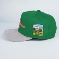 Gorra de Béisbol Personalizada de 5 Paneles, 100% Algodón Twill, Corona Verde, Visera Gris Claro, Bordado 3D a Todo Color, Parche Tejido
