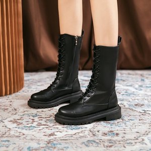 Nouveau élégant fond plat dames moto bottes <span class=keywords><strong>femme</strong></span> Style britannique bout rond à lacets côté fermeture éclair chevalier bottes pour femmes - Product Image 4