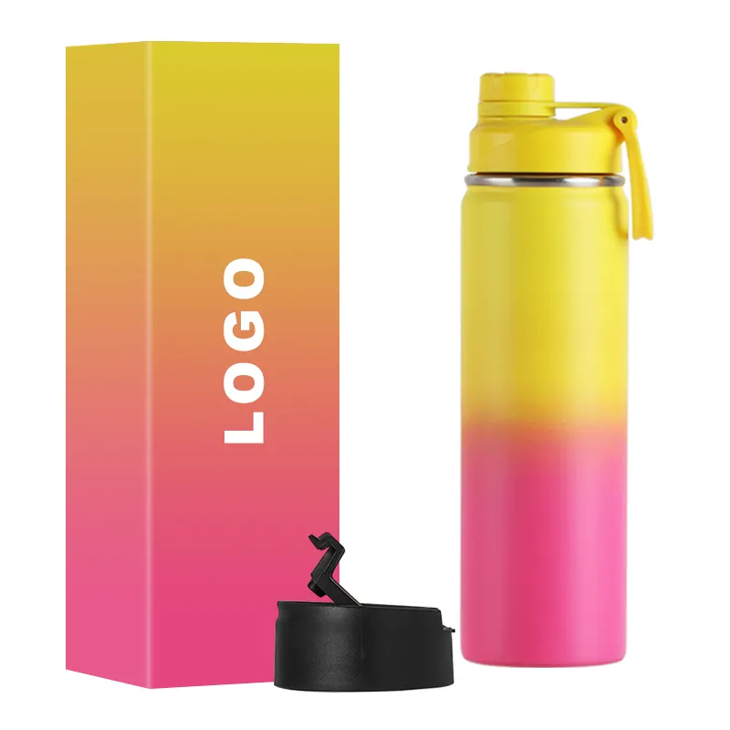 Sıcak satış moda tasarım üst özel LOGO farklı boyut çift duvar paslanmaz çelik vakum spor içme suyu şişesi