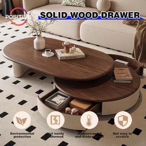 Desain baru ruang tamu meja teh teleskopik gaya abad pertengahan warna kenari meja kopi penyimpanan bermagnet persegi panjang LT-9921 - Product Image 2