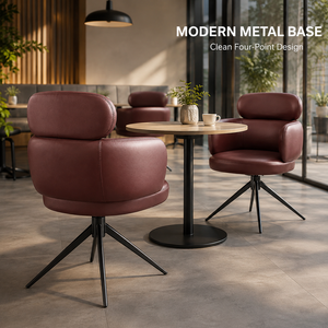 Ensemble de chaises de salle à manger pivotantes de style commercial, en similicuir bordeaux, avec dossier sculpté, table carrée en bois, piétement <span class=keywords><strong>noir</strong></span> - Product Image 6