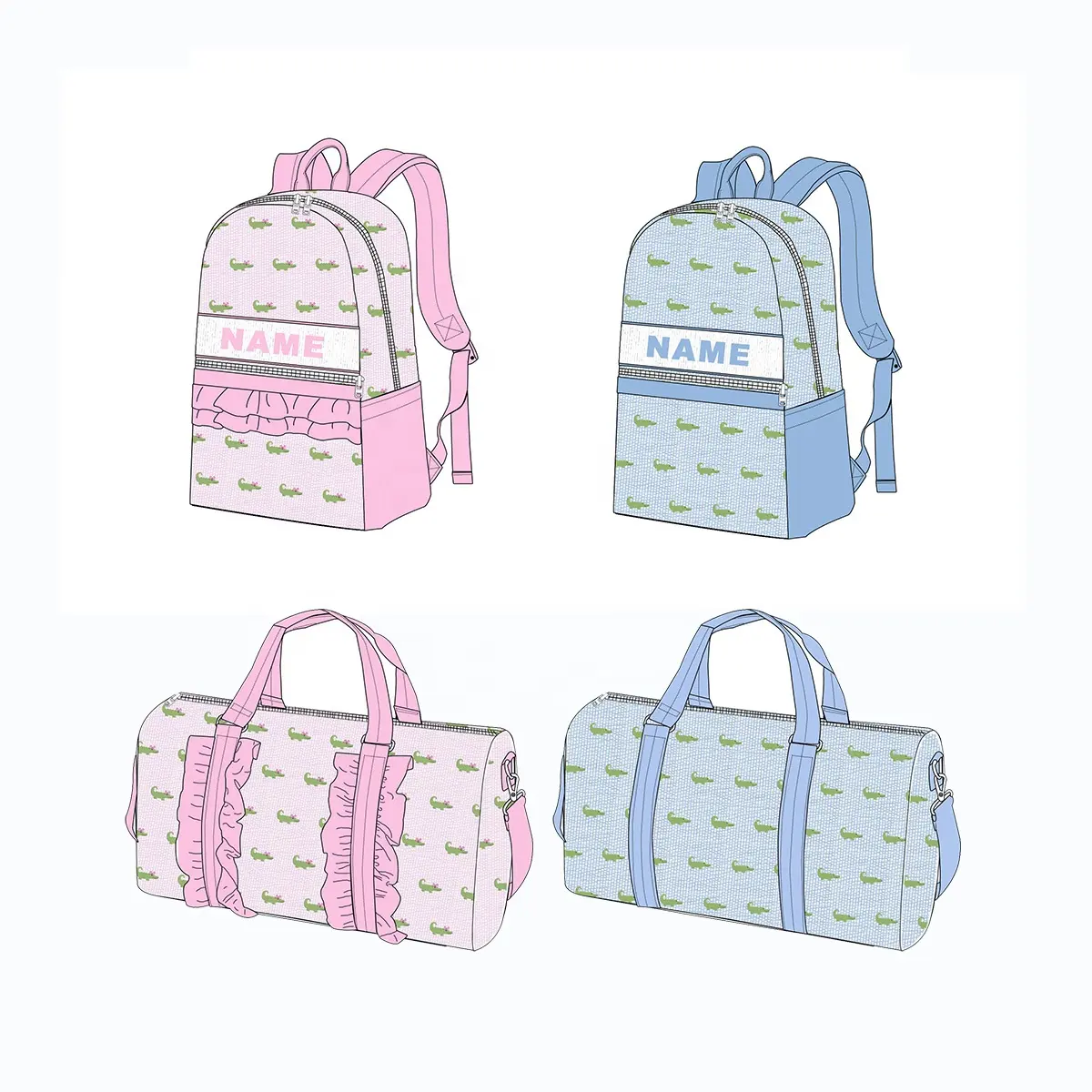 Puresun nom personnalisé enfants sac à dos seersucker motifs de broderie sac d'école smocké enfants sac à dos