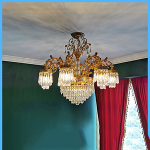 Lustre en cristal finition or, base d'ampoule E26, LED blanc chaud 3500K, hauteur réglable, intensité variable, grand luminaire suspendu pour salon - Product Image 4