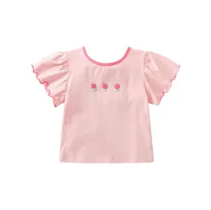 Logo personalizzato Summer Kids Girls Shirt Cute Flower Pink White Cotton Bow neonate Sweet T Shirt - Product Image 1